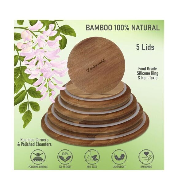 NEW Glass Mixing Bowls Acacia Lids - (Bowls Not Included) - Picture 6 of 7